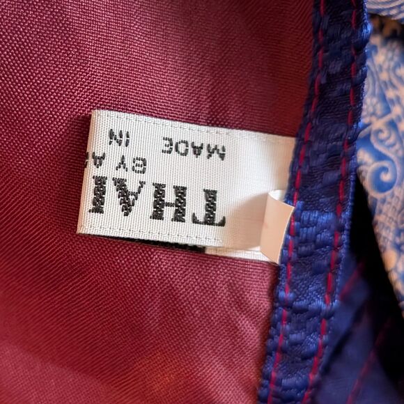 Vintage 90s Thai Silk by Apple Wrap Skirt Red Blue Filigree Ombre - Picture 8 of 9